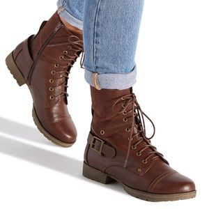 JustFab/ShoeDazzle Greta Lace Up Boot Brown